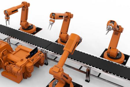 呼叫中心汽车组装线概念输送带机器人手臂与输送线工厂制造机器人机器